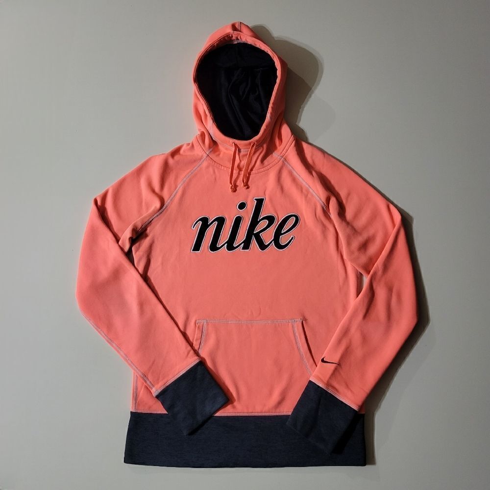 Nike Women's Neon Orange Hooded Therma-FIT Pullover Long Sleeve Sweatshirt